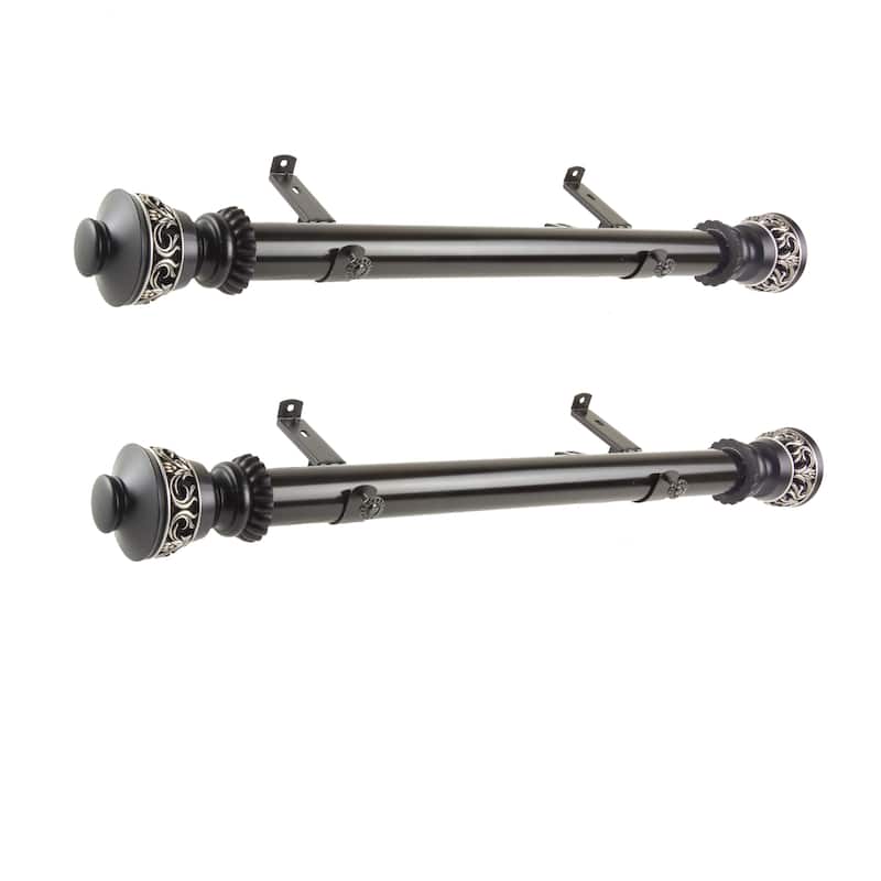 Steel Curtain Rod Set - 12-20 Inch Adjustable Rods with Finials - Satin Nickel Drapery Rods - M
