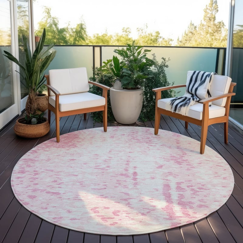 Machine Washable Indoor/ Outdoor Modern Abstract Chantille Rug - Pink - 8' x 8'