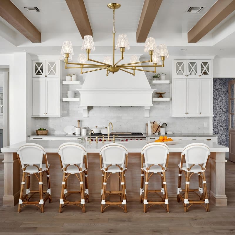 Adjustable Brass Chandelier Modern Mid-Century Pendant Light with Glass Shades for Dining Room Kitchen Island