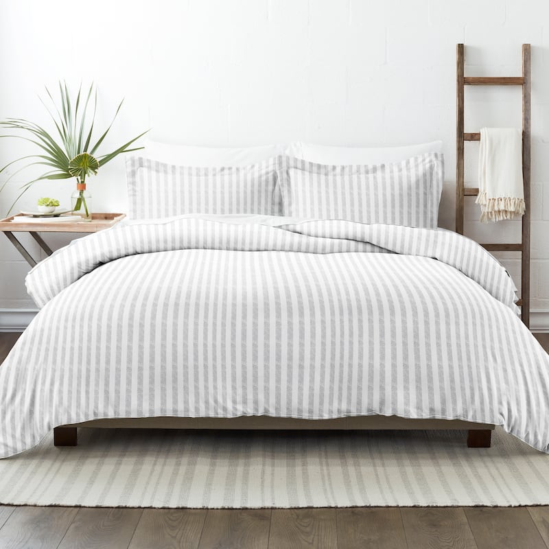 Becky Cameron Oversized 3-piece Printed Duvet Cover Set - Rugged Stripes - Light Gray - Full - Queen
