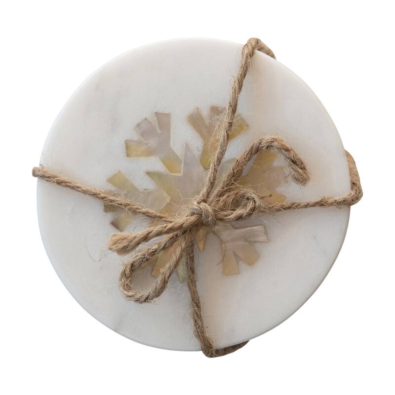 Marble Coasters with Mother of Pearl Snowflake Inlay, Set of 4