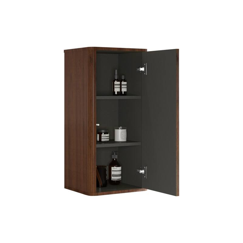 GDFStudio - Floating Wall-Mounted Side Cabinet with Curved Edges and Push-Open Door, Pre-Assembled Storage