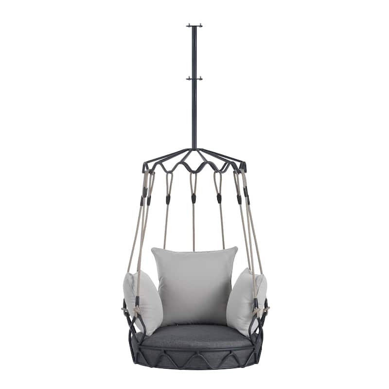 Outdoor Porch Hanging Basket Swing Chair with Olefin Fabric Cushion