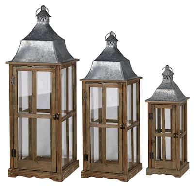 Window Scape Wooden Lanterns - 36.25" - Brown and Gray - Set of 3