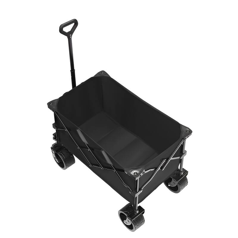 Black Oxford Iron Wagon 265lbs Foldable Cart with 150L Storage - 35.04 x 21.26 x 42.52 inch
