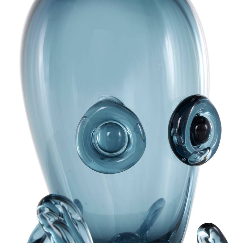 Dark Blue Glass Cute Ombre Octopus Decorative Sculpture with Curved Tentacles
