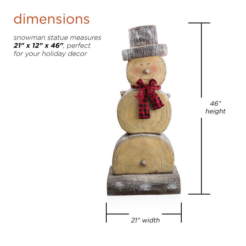 Alpine Corporation 46"H Indoor/Outdoor Christmas Snowman Statue Holiday Decoration with Wood Texture - Brown