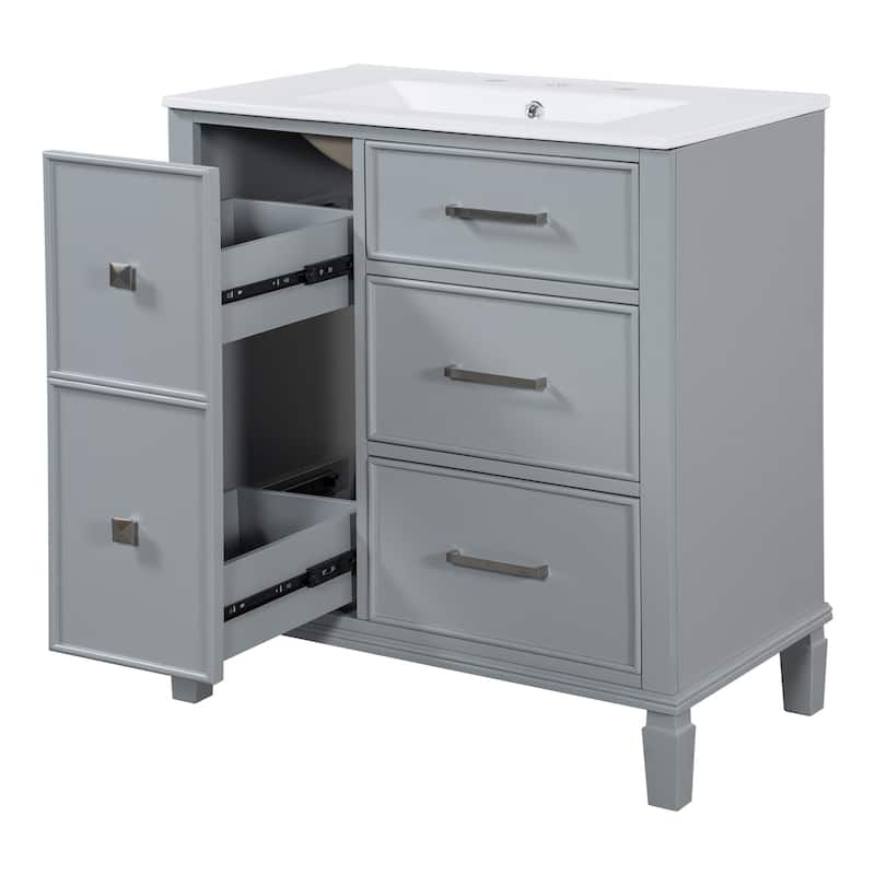 30 " bathroom vanity with ceramic sink with 4 drawers