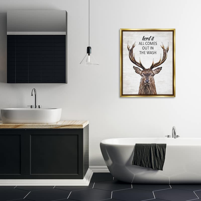 Stupell Laundry Deer Pun Framed Floater Canvas Wall Art Design By Lettered and Lined