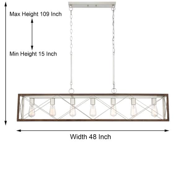 dimension image slide 0 of 6, Kiro 7-light Farmhouse 48In Linear Chandelier Rectangle Dining Lights with UL - 48'' W x 7.78'' D x 11'' H