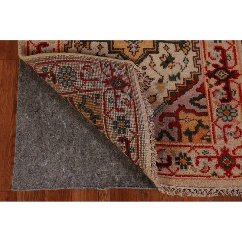 Hand Knotted Oriental 100% Wool Carpet Traditional Geometric Beige & Ivories Heriz (serapi) Runner Rug - 8' 1'' X 2' 7''