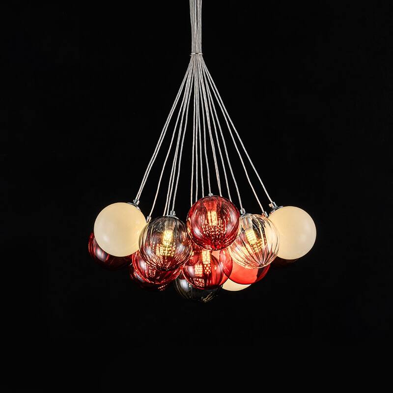23.6''W Chrome Modern Hand Blown Colored Glass Balls Chandelier