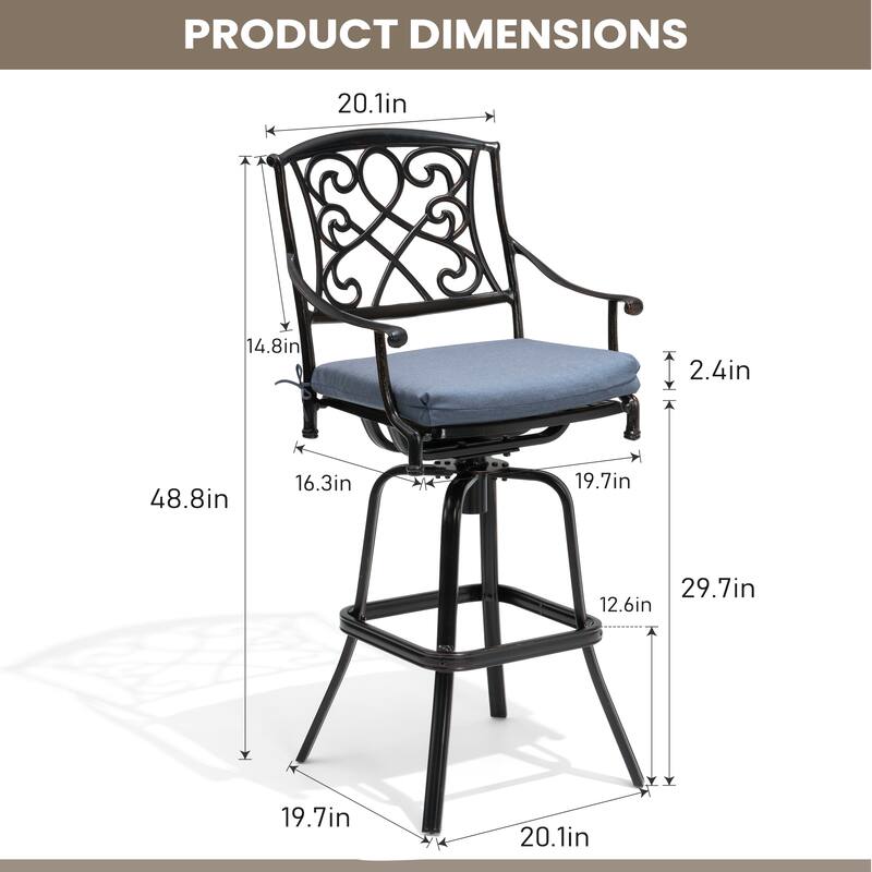 Outdoor Patio Aluminum Swivel Bar Stool with Sunbrella Cushion