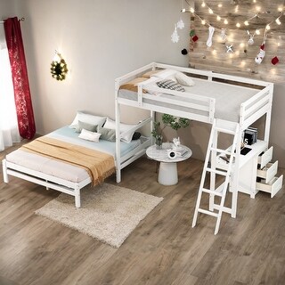 Twin over Full Bunk Bed with Built-in Desk and Three Drawers