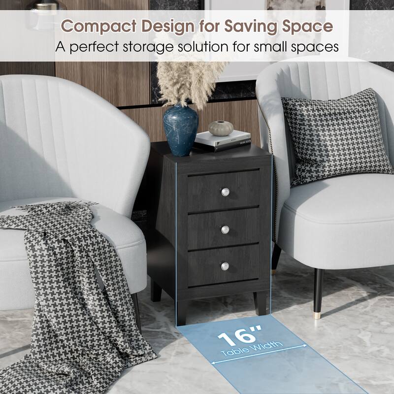 Costway Nightstand Sofa Side Coffee Table with 3 Drawer for Bedroom