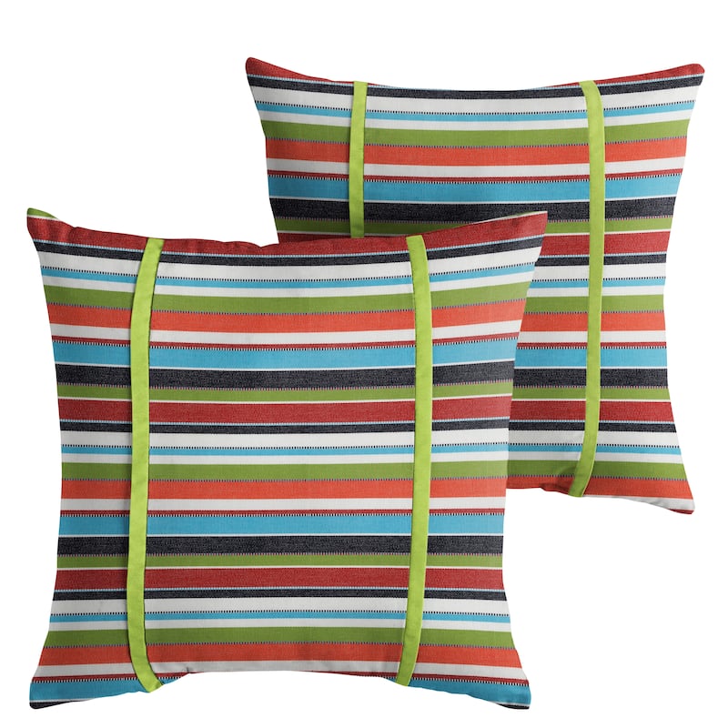 Sorra Home Sunbrella Outdoor Double Petite Flange Pillow Set of 2 - Sunbrella - Carousel Confetti/Canvas Macaw - 22 in H x 22 in W x 6 in D