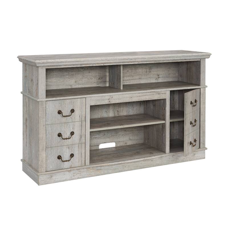 Country-Style TV Stand, for TVs Up 65'', With Drawer Doors and Open Shelving, for The Living Room, Light Gray