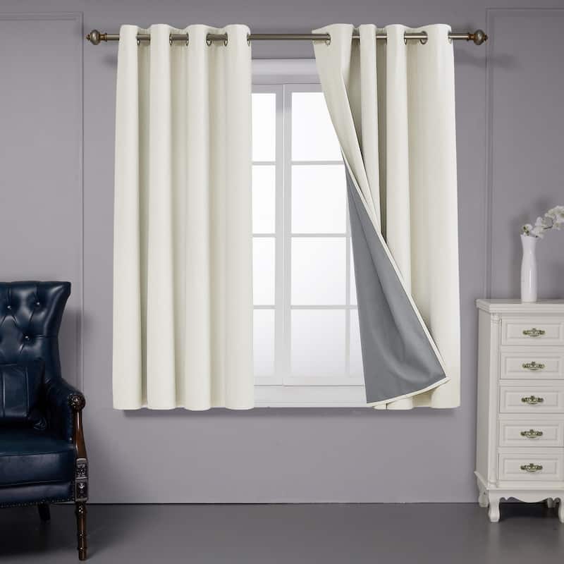 Deconovo Faux Linen Total Blackout with Coating Curtains (2 Panel) - 52W x 63L - Cream