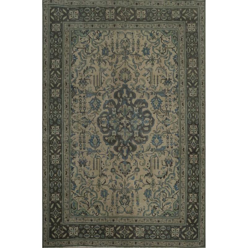 Hand Knotted Oriental 100% Wool Carpet Traditional Floral Beige & Ivories Tabriz Area Rug - 10' 11'' X 8' 3''