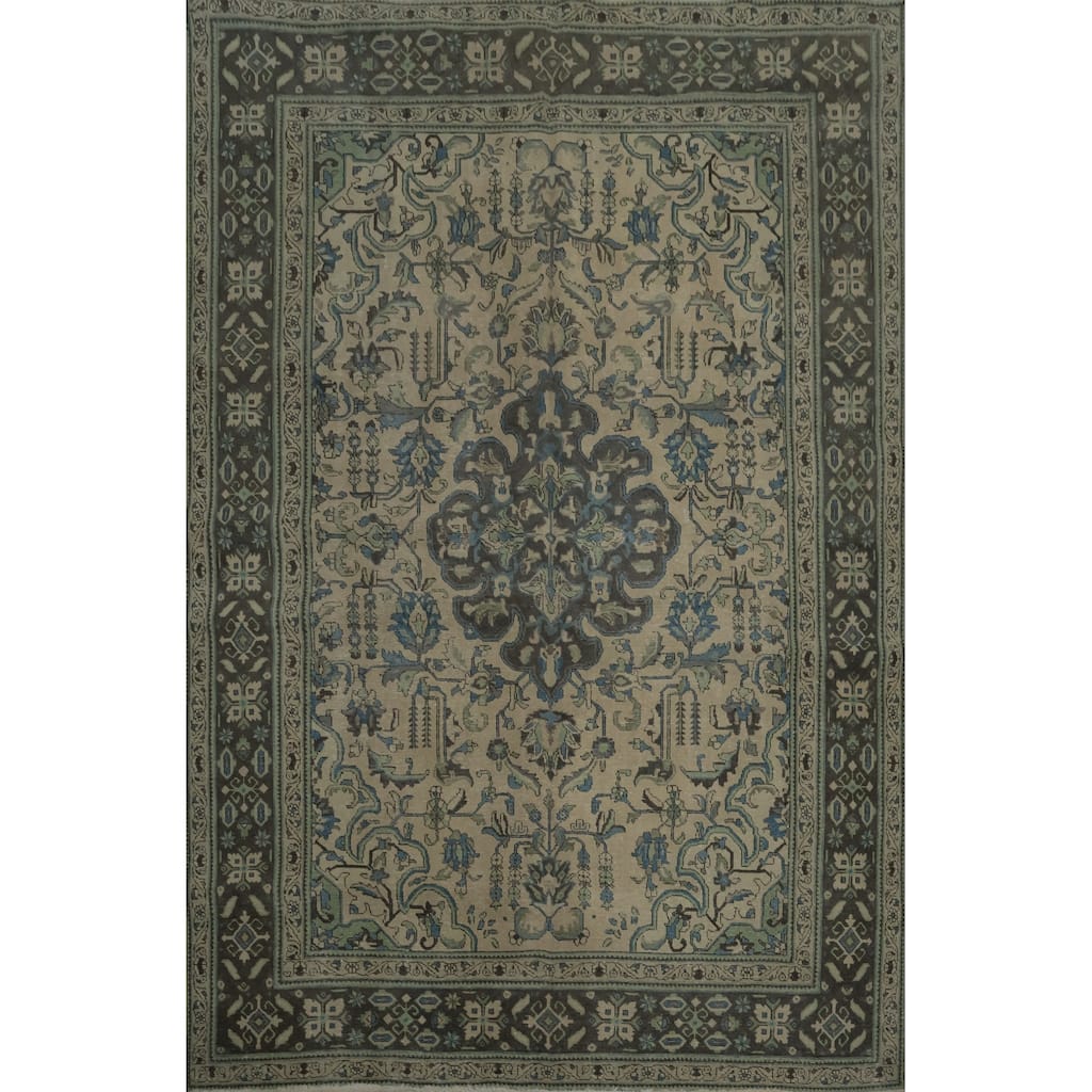 Hand Knotted Oriental 100% Wool Carpet Traditional Floral Beige & Ivories Tabriz Area Rug - 10' 11'' X 8' 3''