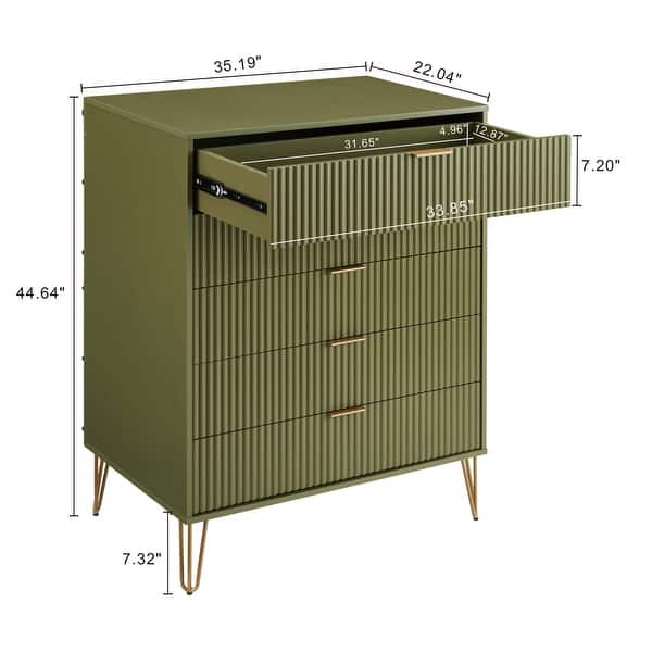 dimension image slide 3 of 7, Manhattan Comfort Dumbo Modern 5-Drawer Tall Dresser.
