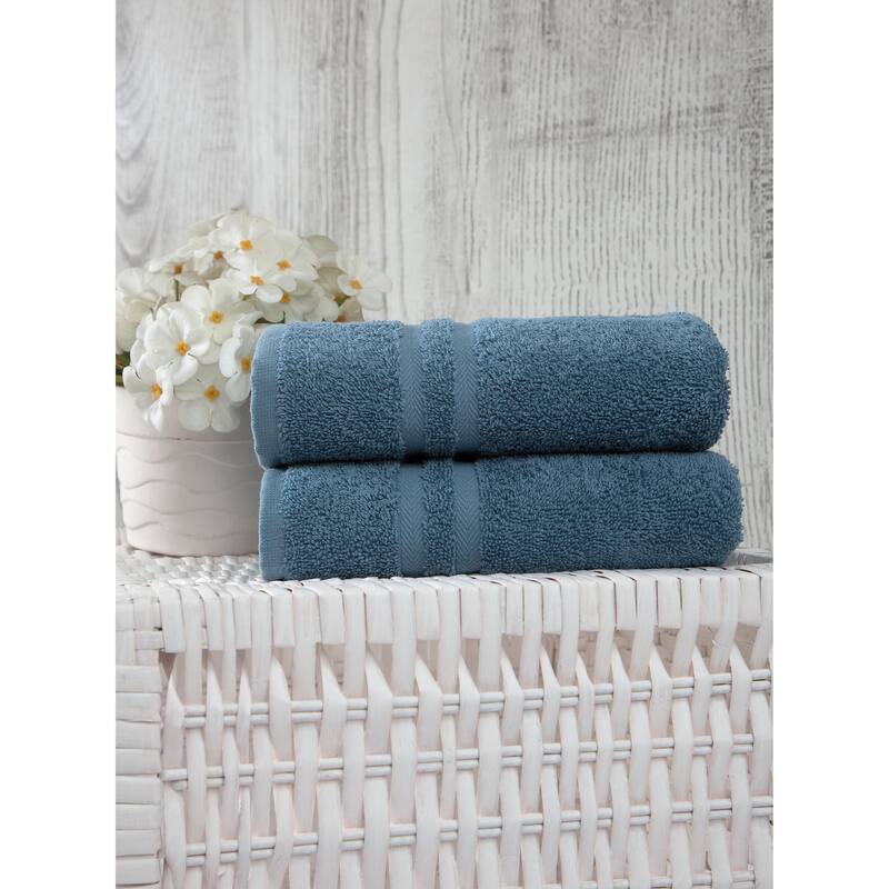 Ozan Premium Home 100% Turkish Cotton Sienna Luxury Collection Hand Towels (Set of 2) - Sienna Blue