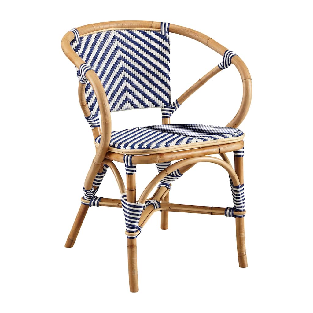 Monaco Modern Bamboo & Wicker Bistro Side Dining Chair, Blue