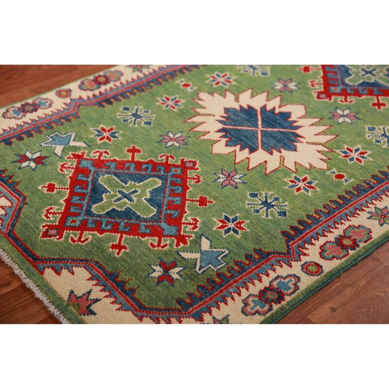 Green Kazak Foyer Rug Traditional Handmade Wool Carpet - 2'7"x 4'1"