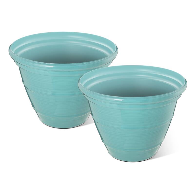 Glitzhome Set of 2 Round Cobalt Blue/Turquoise/Red Faux Ceramic Pot Plastic Planter