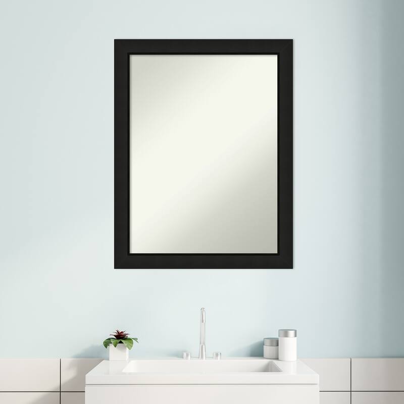 Midnight Black Narrow Non-Beveled Wood Framed Bathroom Vanity Wall Mirror - Midnight Black Narrow