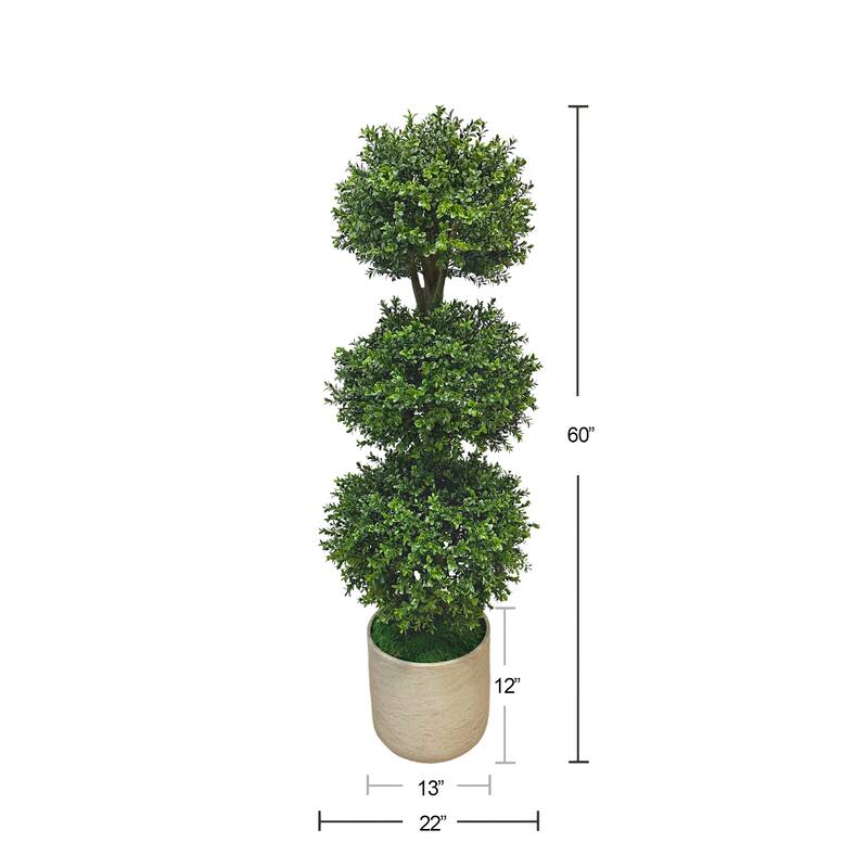 5.5 ft UV Rated Outdoor Boxwood Topiary in a Fiberstone Pot - Green