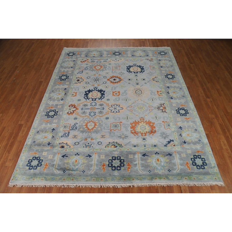 All-Over Gray Oushak Indian Area Rug Handmade Wool Carpet - 8'0" x 9'9"