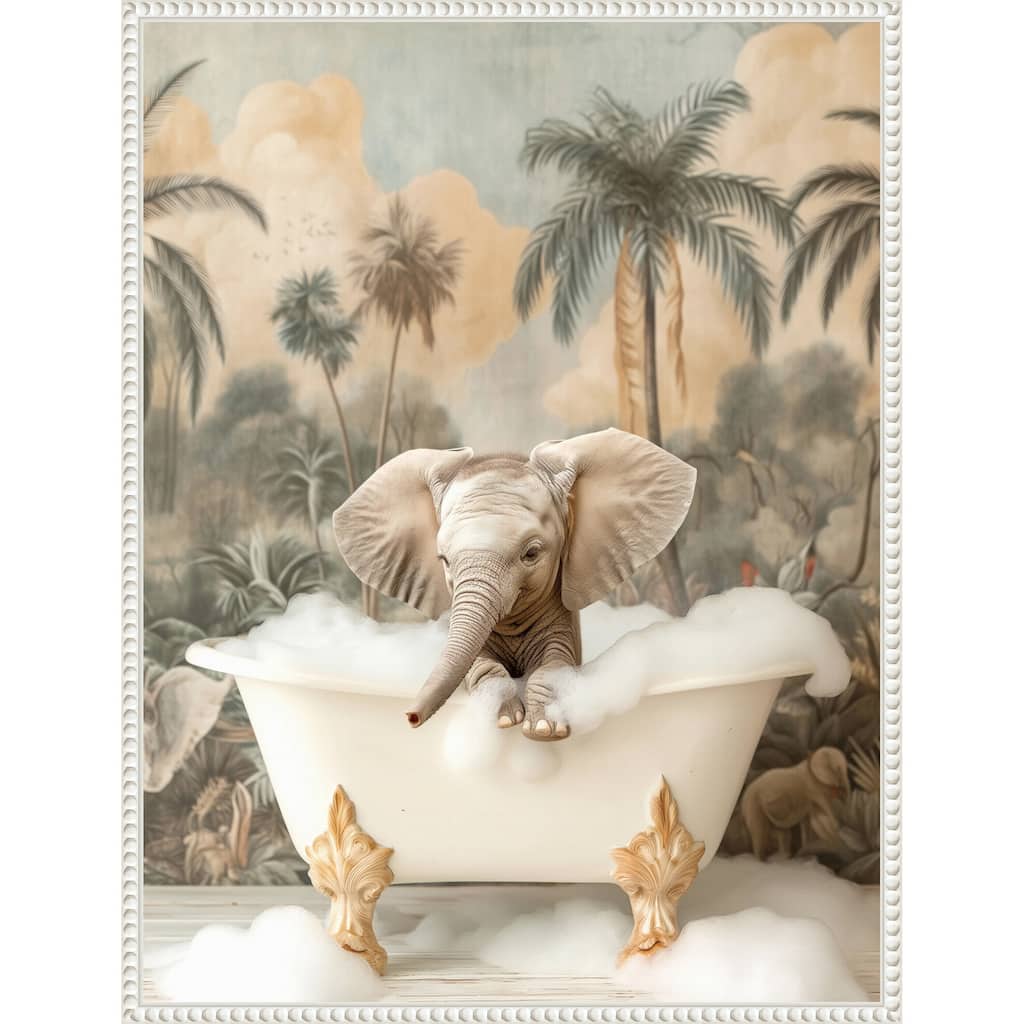 Elephant Bubble Delight by Niky Rahner Framed Canvas Wall Art