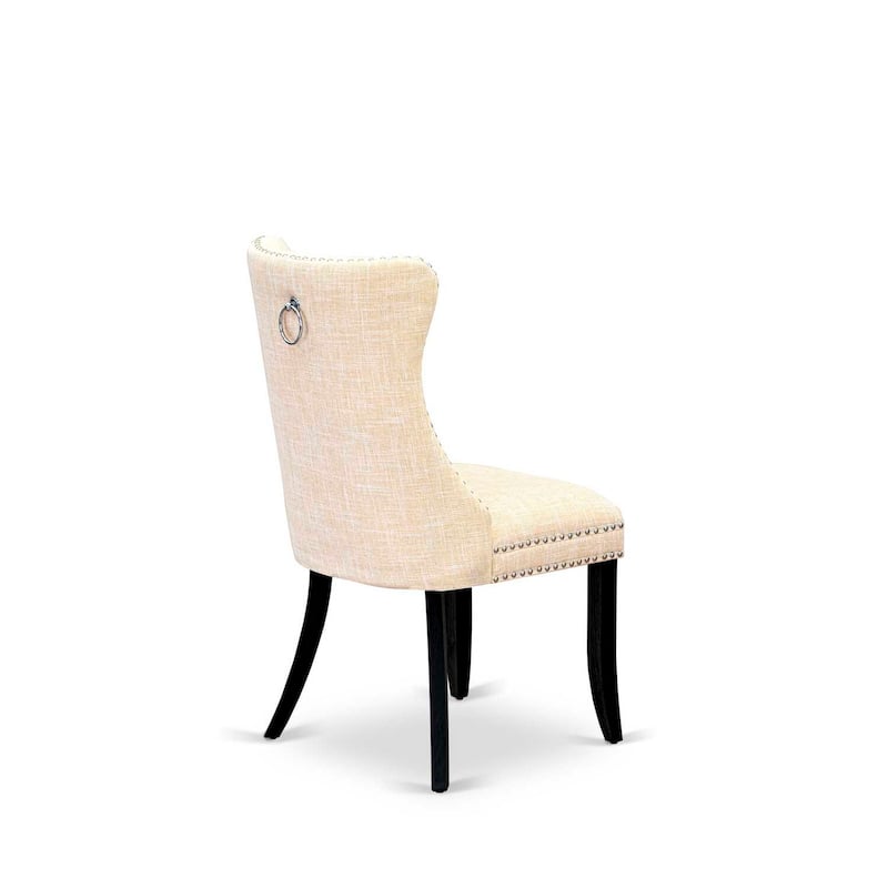 Parson Dining Chairs Set of 2 - Linen Fabric Padded Chairs with Nailhead Trim - Modern Kitchen Chairs