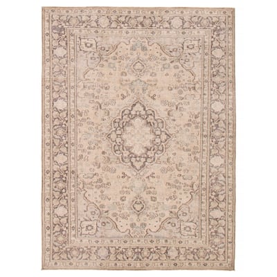 ECARPETGALLERY Hand-knotted Antalya Vintage Ivory Wool Rug - 6'10 x 9'3