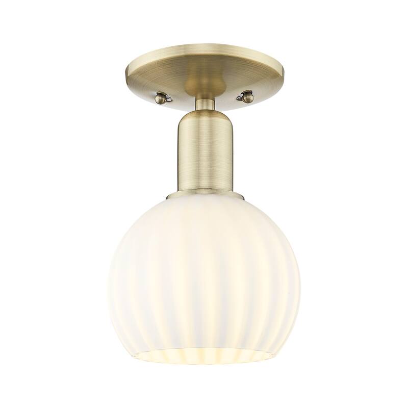 Innovations Lighting 716-1C-10-6 White Venetian Semi-Flush White - Antique Brass / White Venetian