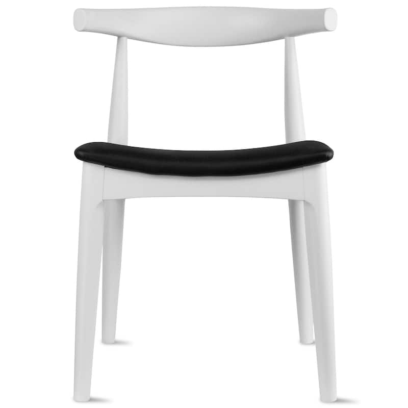 Natural Solid Wood Dining Elbow Chairs With PU Leather or Beige Fabric Cushion Seat And Oak Frame - White