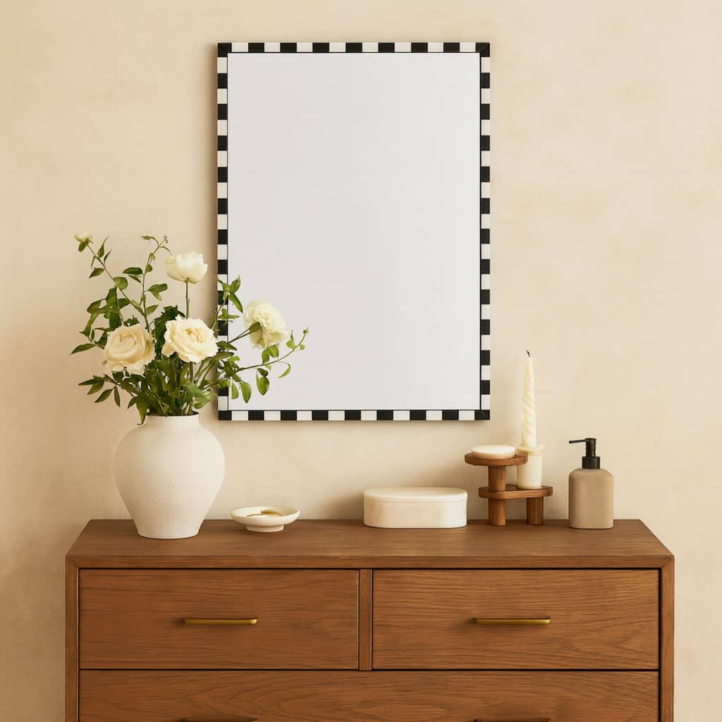 TEHOME livra 20x30'' Checkerboard Wall Mirror - Black White Marble Decor, Perfect for Bathroom Entryway Dresser - 20" x 30"