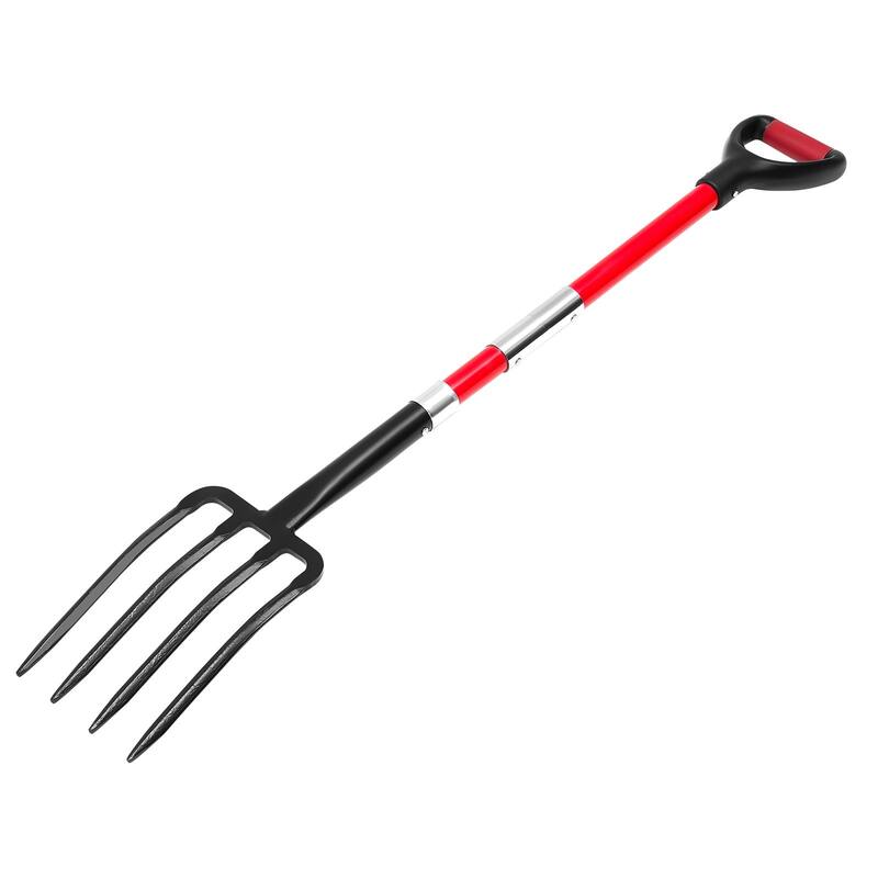 Red and Black Manganese Steel Digging Fork with Ergonomic Fiberglass Handle and Non-Slip Grip - 44.88 in x 6.89 in