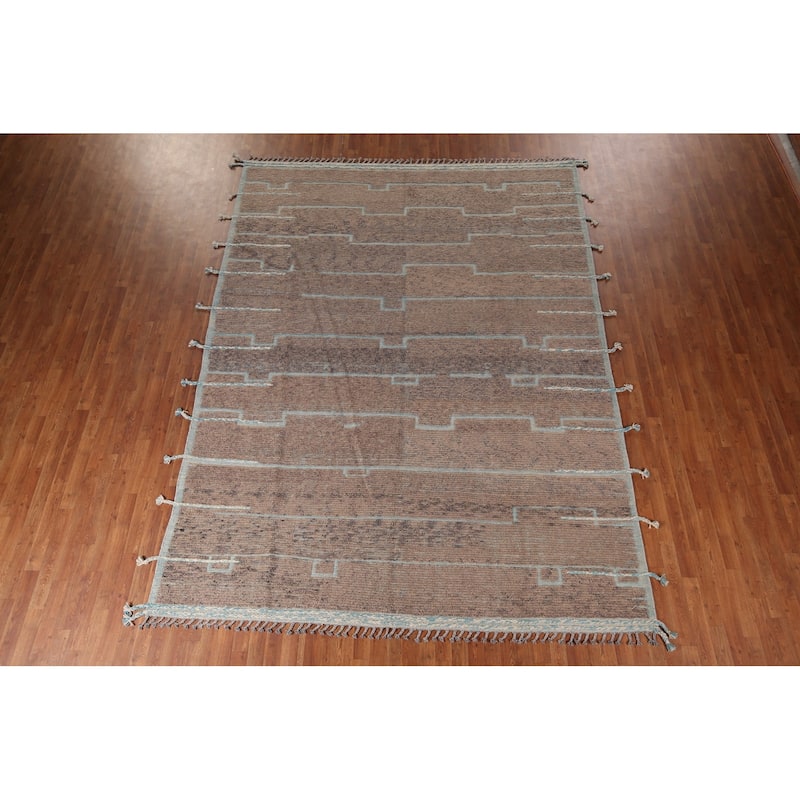 Brown Moroccan Abstract Area Rug Hand-Knotted Wool Carpet - 8'9"x 11'11"