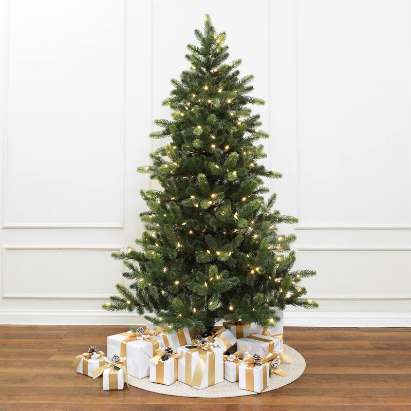 6Ft Pre-Lit Hinged Green Full Fir Artificial PE Christmas Tree - 72" H x 41.7" Diameter
