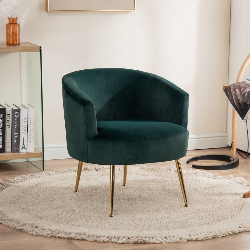 Velvet Accent Armchair Barrel Chair With Gold Metal Legs Bed