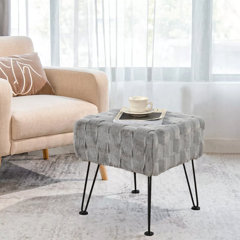 Home Soft Things Brick FauxFur Stool Soft Ottoman Furry Padded Seat - 17" x 17" x 17" - Grey