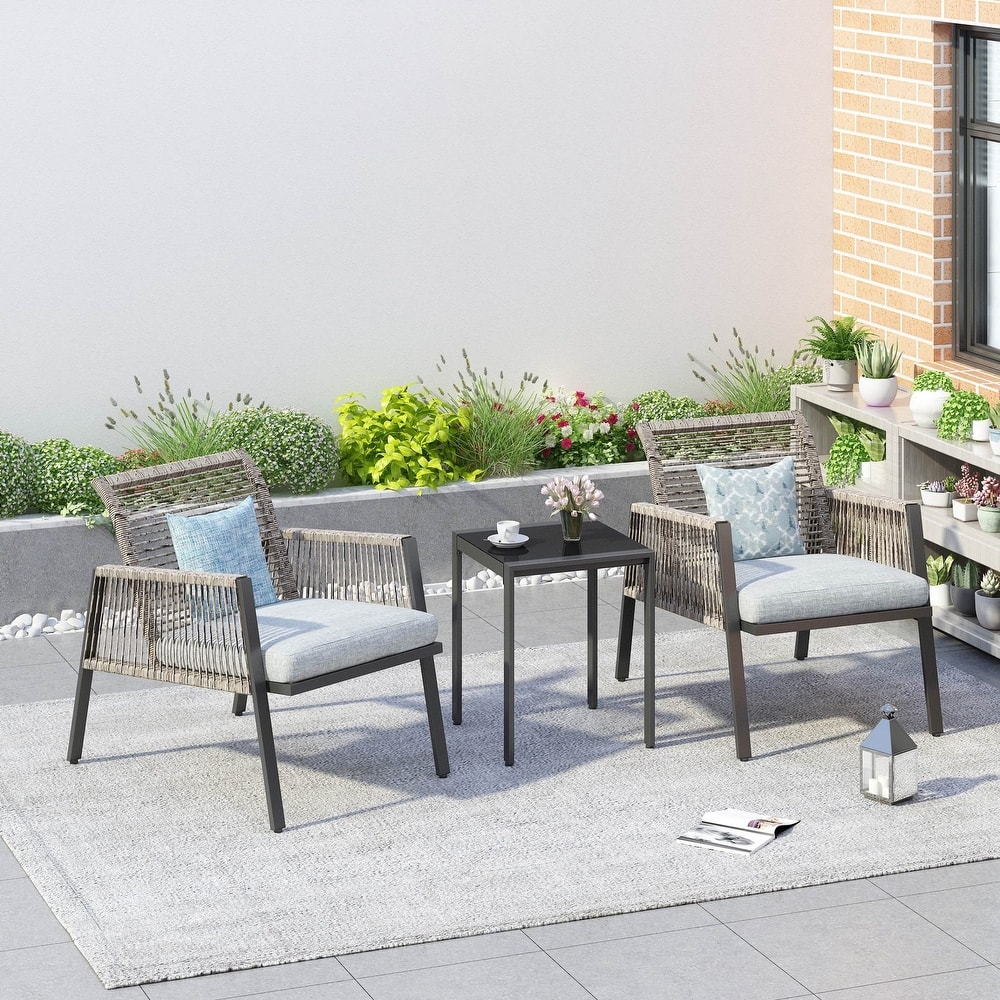 Patio Furniture Set - Outdoor Sectional Sofa All Weather Wicker Rattan Conversation Set with Soft Cushions