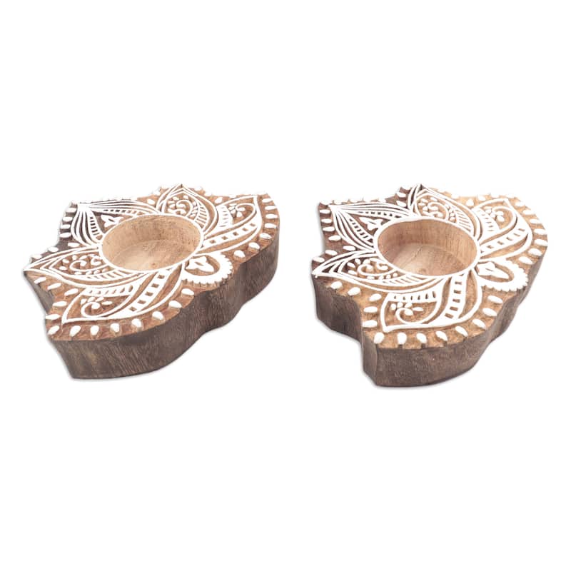 Novica Handmade Kindled Lotus Wood Tealight Candle Holders (Pair)