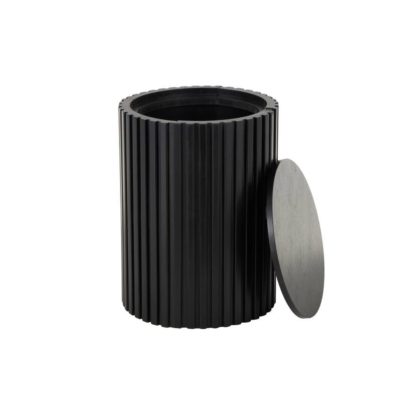 Wood Handmade Ribbed Storage Accent Table with Slatted Base - Brown or Black - Roche River Decor
