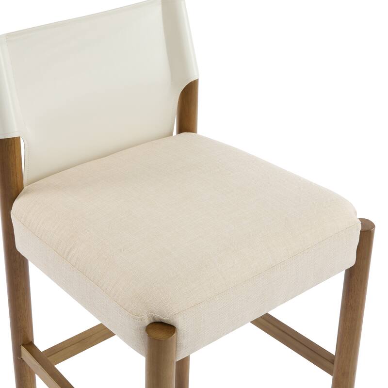 Solid Wood Bar Stools Set of 2, Fabric Upholstered Kitchen Island Stools, Armless Breakfast Bar Chairs with Footrest