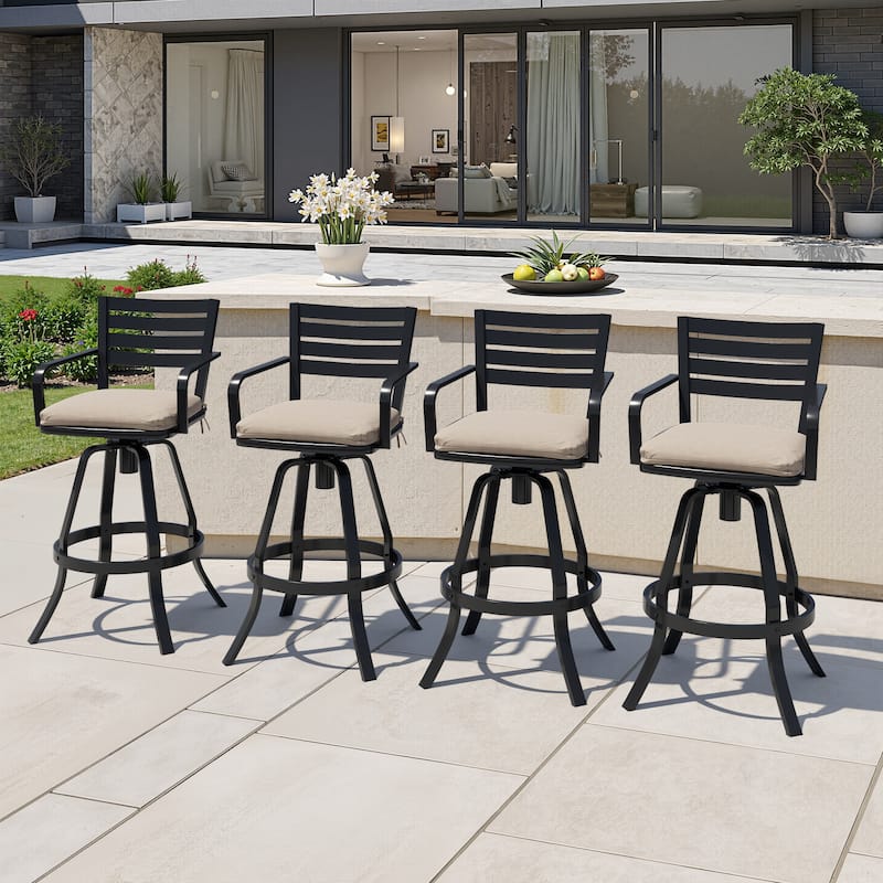 Crestlive Outdoor Cast Aluminum Swivel Bar Stool with Sunbrella Cushion - 18.5" W x 18.5" D x 45.67" H