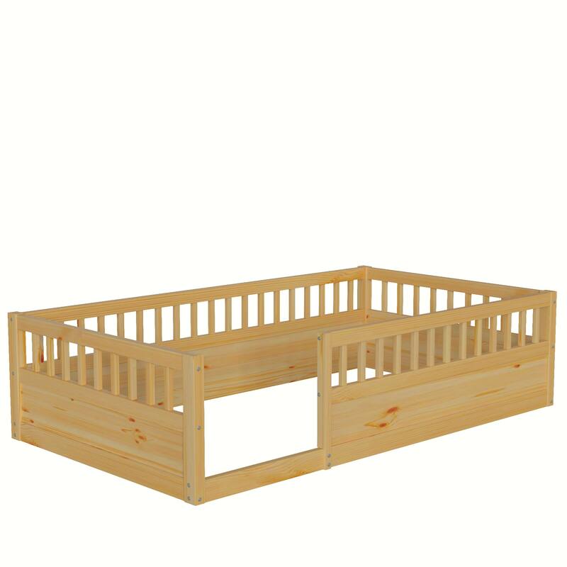 Pine Floor Bed Frame with Fence