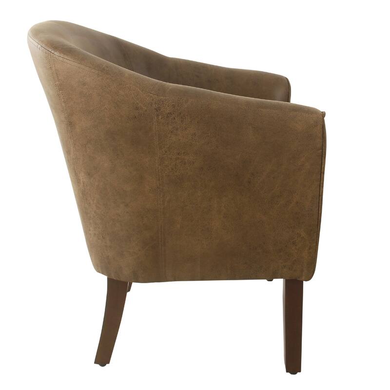 Elom Accent Armchair, Brown Faux Leather with Welt Trim Details